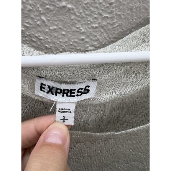 Express Womens Shirt Size Small Off-White Long Sleeve Semi Sheer - Picture 4 of 11